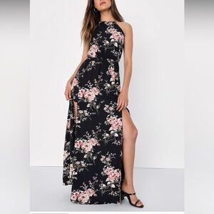 NEW!!  Lulu’s Feel The Music Midnight Blue Floral Print Maxi.  New with Tags!!!